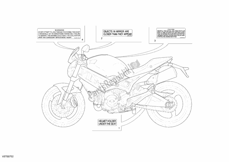 Todas as partes de Rótulos De Avisos do Ducati Monster 696 USA 2008